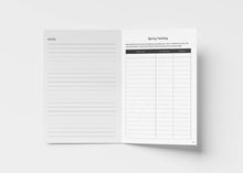 Load image into Gallery viewer, Open Equipment maintenance log on white background