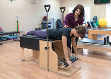 Load image into Gallery viewer, Balanced Body Sitting Box Riser in-use product photo| caption:Tall Sitting Box Riser shown with Combo Chair