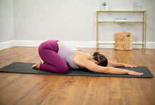 Load image into Gallery viewer, yoga on black hanging mat
